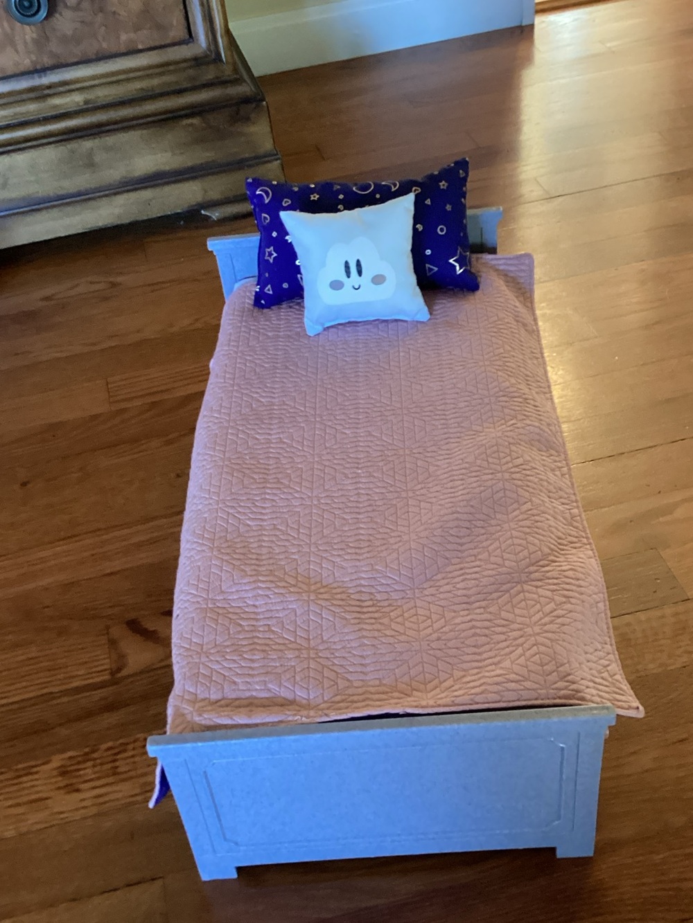 Quilted Pink Doll Bedspread with Star Accent Pillow